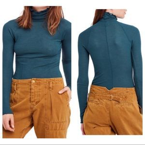 Free People Make It Easy Long Sleeve Thermal T-shirt Tee Shirt Jade Blue Size M